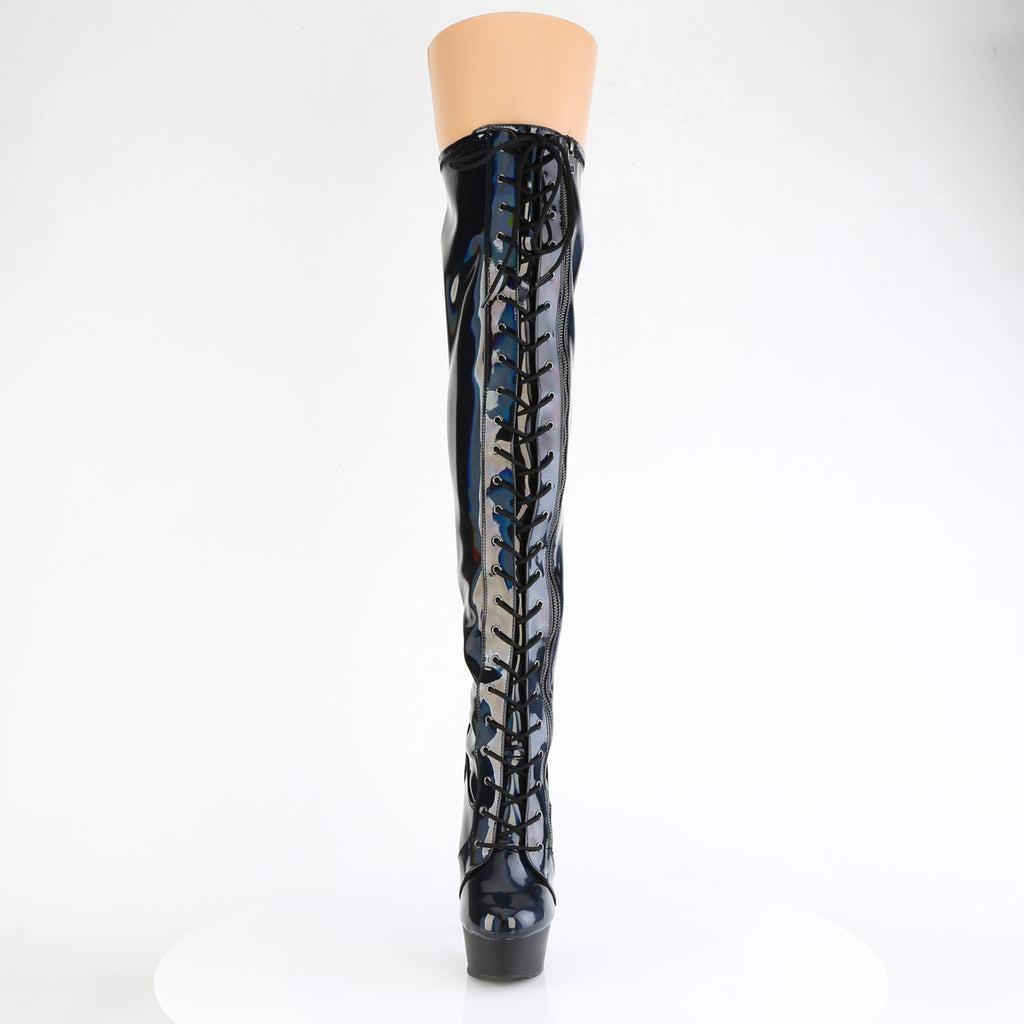 6" Heel, 1 3/4" Pf Stretch Lace-Up Otk Boot, Outer Zip Pleaser Pleaser DELIGHT/3029