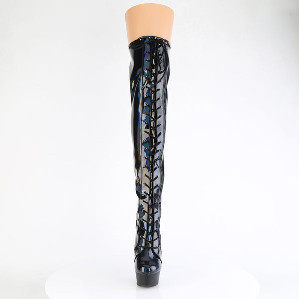 6" Heel, 1 3/4" Pf Stretch Lace-Up Otk Boot, Outer Zip Pleaser Pleaser DELIGHT/3029
