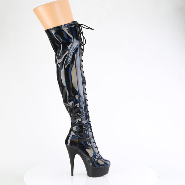 6" Heel, 1 3/4" Pf Stretch Lace-Up Otk Boot, Outer Zip Pleaser Pleaser DELIGHT/3029