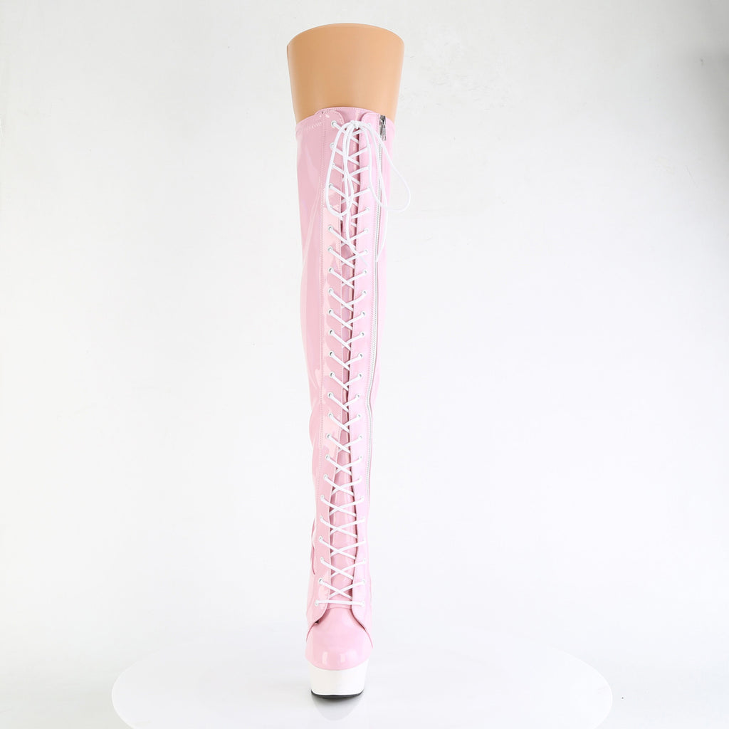6" Heel, 1 3/4" Pf Stretch Lace-Up Otk Boot, Outer Zip Pleaser Pleaser DELIGHT/3029