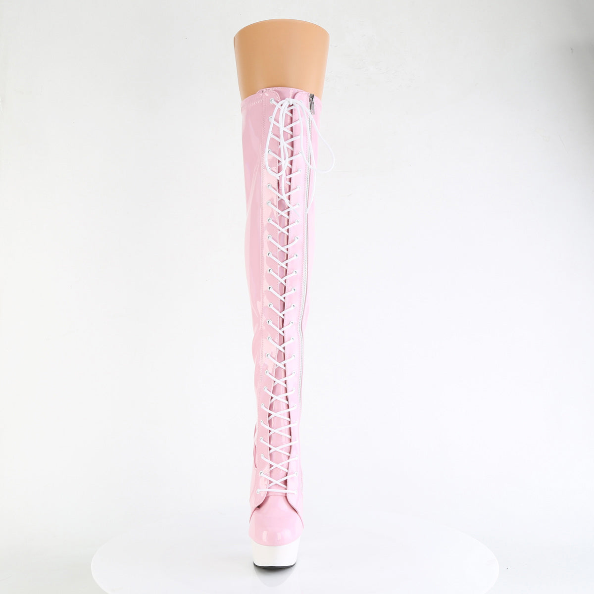 6" Heel, 1 3/4" Pf Stretch Lace-Up Otk Boot, Outer Zip Pleaser Pleaser DELIGHT/3029