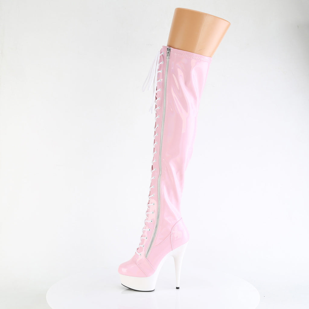 6" Heel, 1 3/4" Pf Stretch Lace-Up Otk Boot, Outer Zip Pleaser Pleaser DELIGHT/3029