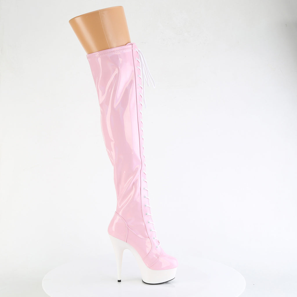6" Heel, 1 3/4" Pf Stretch Lace-Up Otk Boot, Outer Zip Pleaser Pleaser DELIGHT/3029