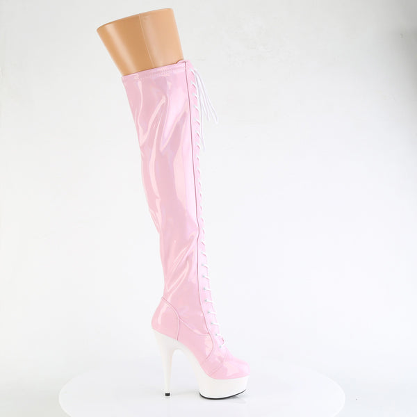 6" Heel, 1 3/4" Pf Stretch Lace-Up Otk Boot, Outer Zip Pleaser Pleaser DELIGHT/3029
