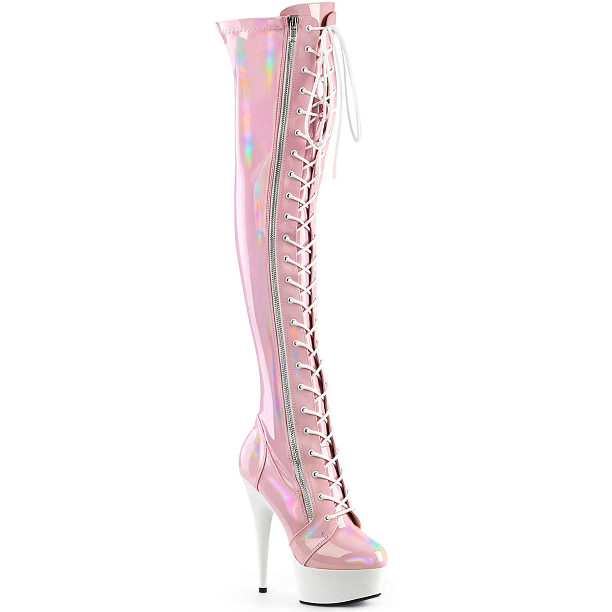 6" Heel, 1 3/4" Pf Stretch Lace-Up Otk Boot, Outer Zip Pleaser Pleaser DELIGHT/3029