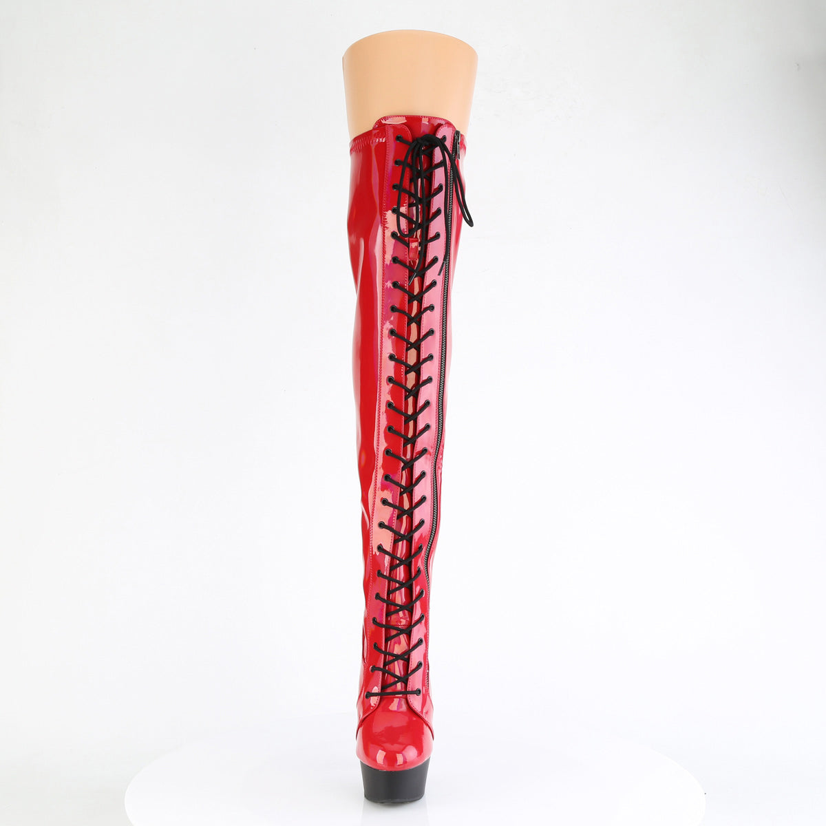 6" Heel, 1 3/4" Pf Stretch Lace-Up Otk Boot, Outer Zip Pleaser Pleaser DELIGHT/3029