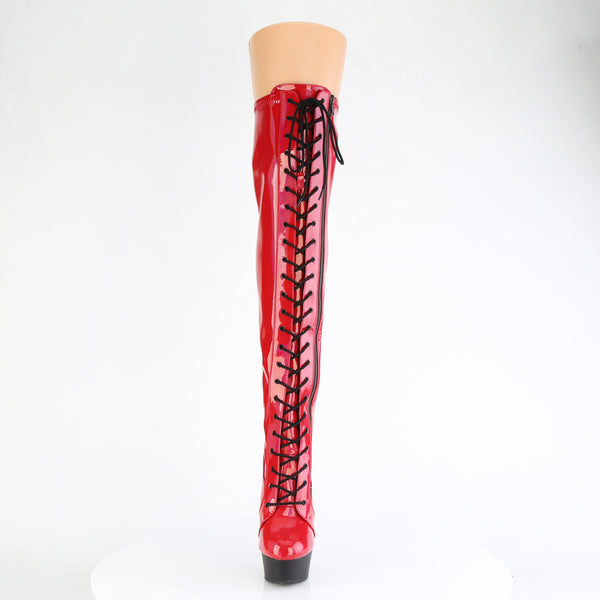 6" Heel, 1 3/4" Pf Stretch Lace-Up Otk Boot, Outer Zip Pleaser Pleaser DELIGHT/3029