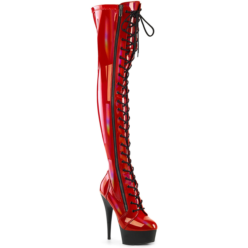6" Heel, 1 3/4" Pf Stretch Lace-Up Otk Boot, Outer Zip Pleaser Pleaser DELIGHT/3029