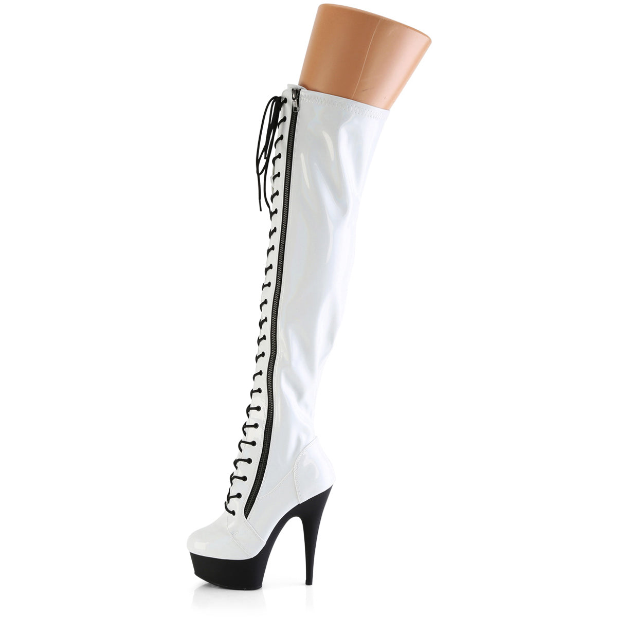 6" Heel, 1 3/4" Pf Stretch Lace-Up Otk Boot, Outer Zip Pleaser Pleaser DELIGHT/3029