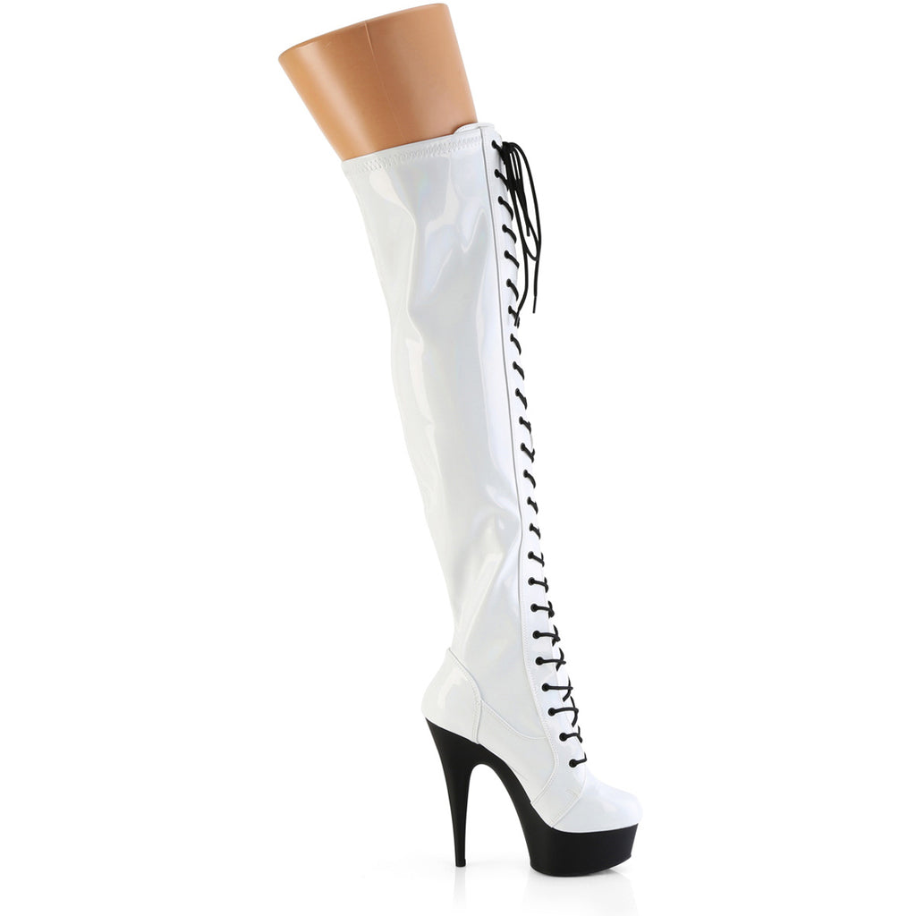 6" Heel, 1 3/4" Pf Stretch Lace-Up Otk Boot, Outer Zip Pleaser Pleaser DELIGHT/3029