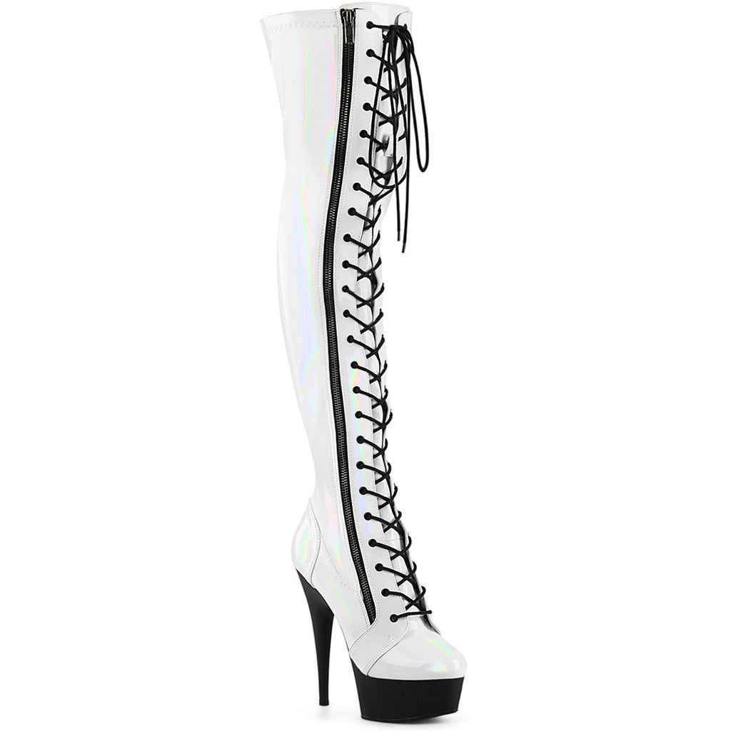 6" Heel, 1 3/4" Pf Stretch Lace-Up Otk Boot, Outer Zip Pleaser Pleaser DELIGHT/3029