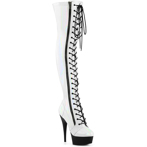 6" Heel, 1 3/4" Pf Stretch Lace-Up Otk Boot, Outer Zip Pleaser Pleaser DELIGHT/3029
