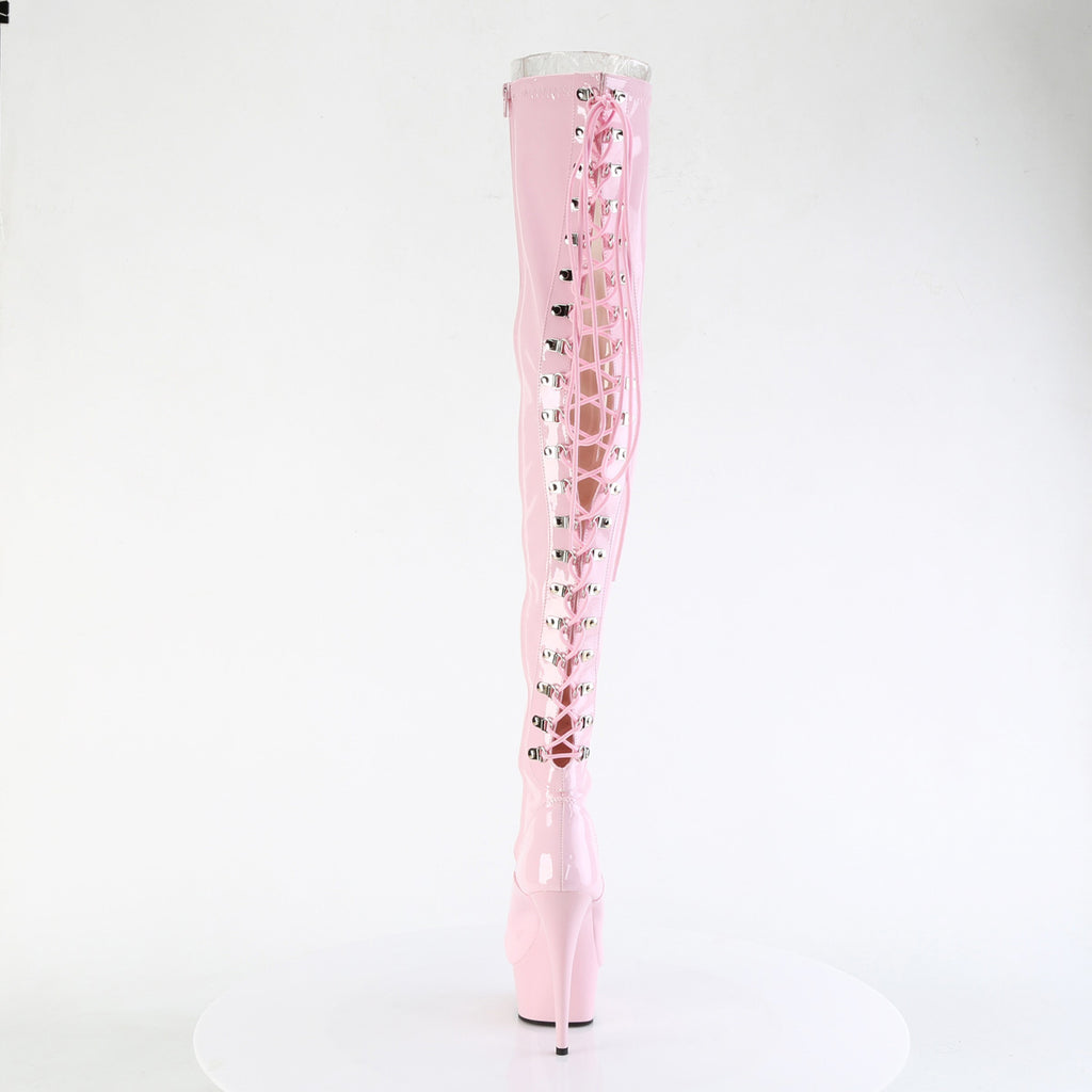 6" Heel, 1 3/4" Pf Back Lace Stretch Thigh Boot, Side Zip Pleaser Pleaser DELIGHT/3063