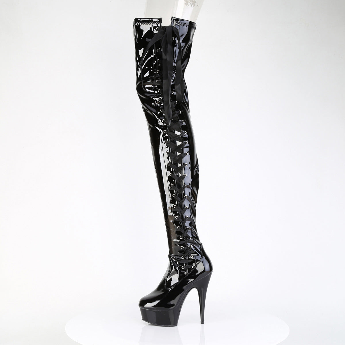 6" Heel, 1 3/4" Pf Side Lace Stretch Crotch Boot, Side Zip Pleaser Pleaser DELIGHT/4050