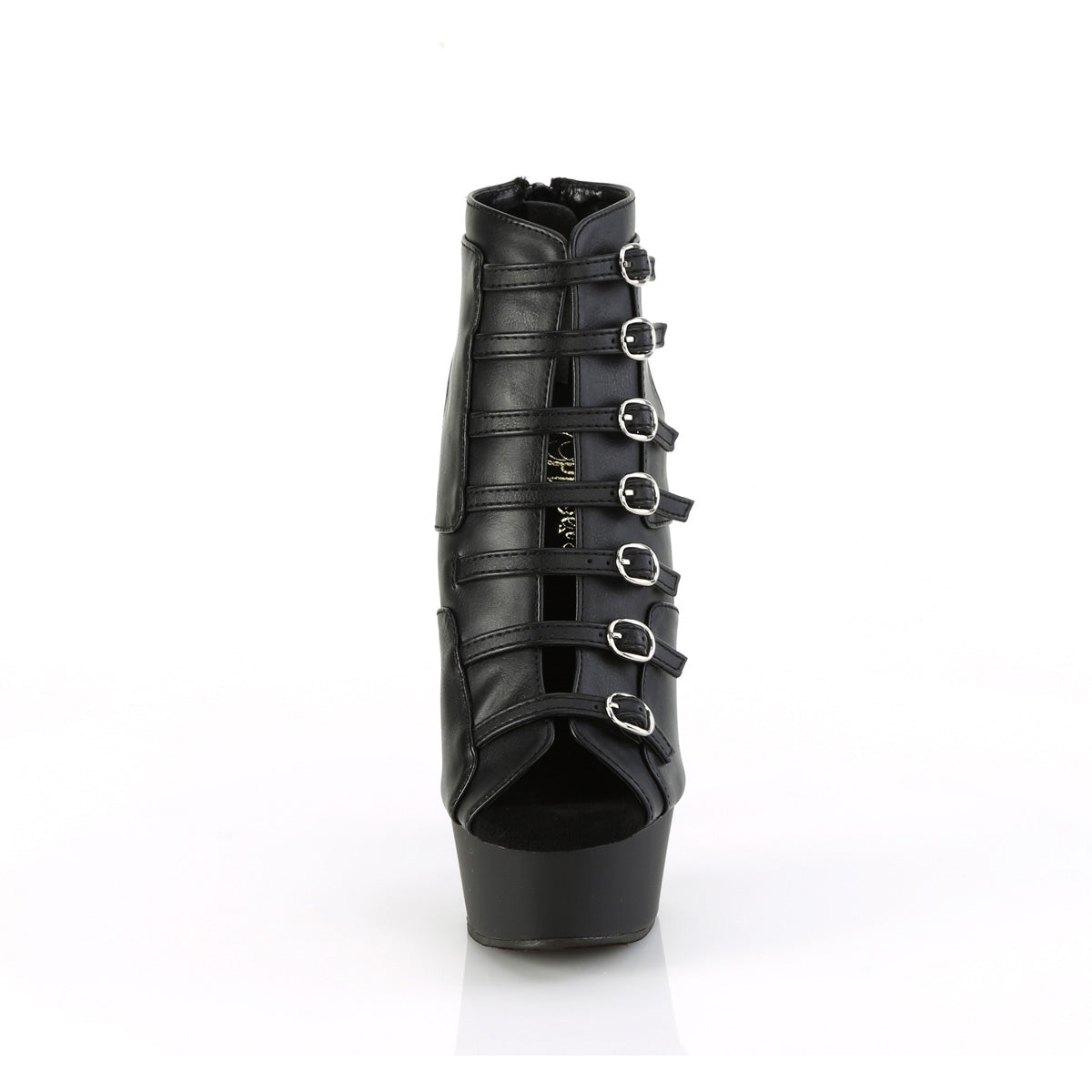 6" Heel, 1 3/4" Pf Buckle Strap Cage Bootie, Back Zip Pleaser Pleaser DELIGHT/600/11
