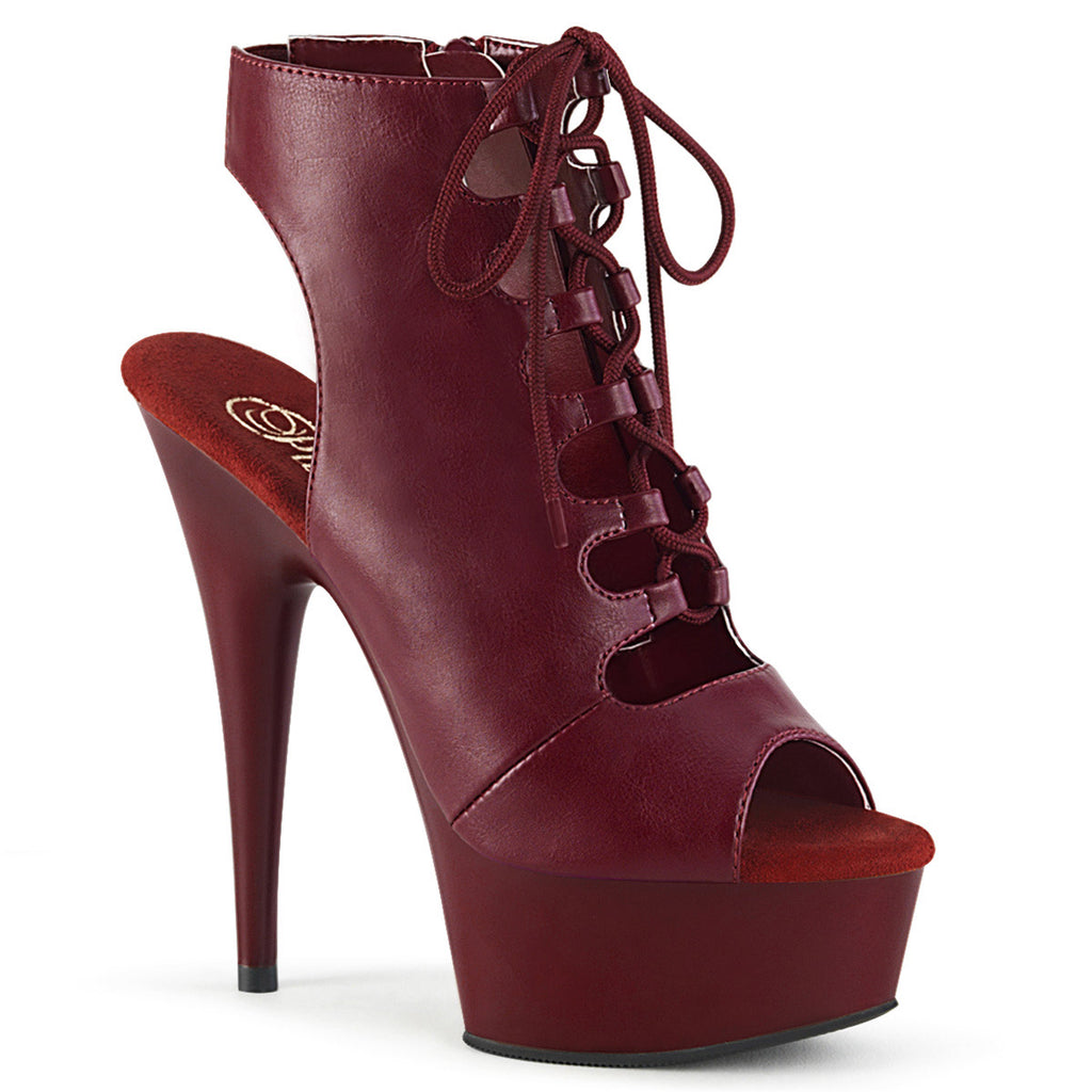 6" Heel, 1 3/4" PF Front Lace-up Ankle Bootie, Side Zip Pleaser  DELIGHT/600/20