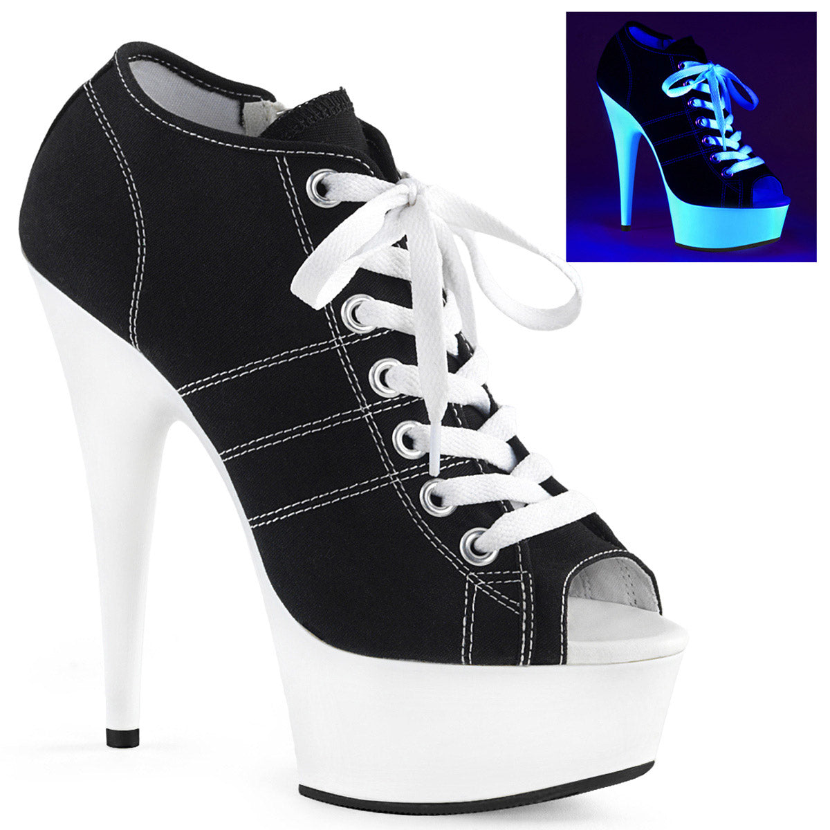 6" Heel, 1 3/4" PF Open Toe Sneaker, Side Zip Pleaser Pleaser DELIGHT/600SK/01 Main image