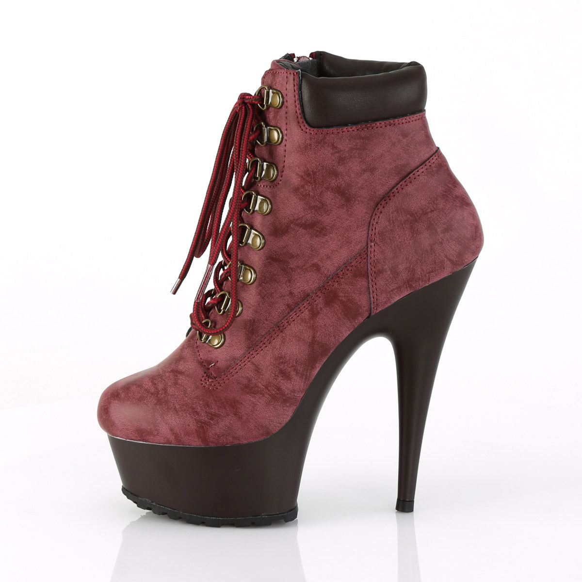 6" Heel, 1 3/4" PF Lace-up Front Bootie, Side Zip Pleaser  DELIGHT/600TL/02