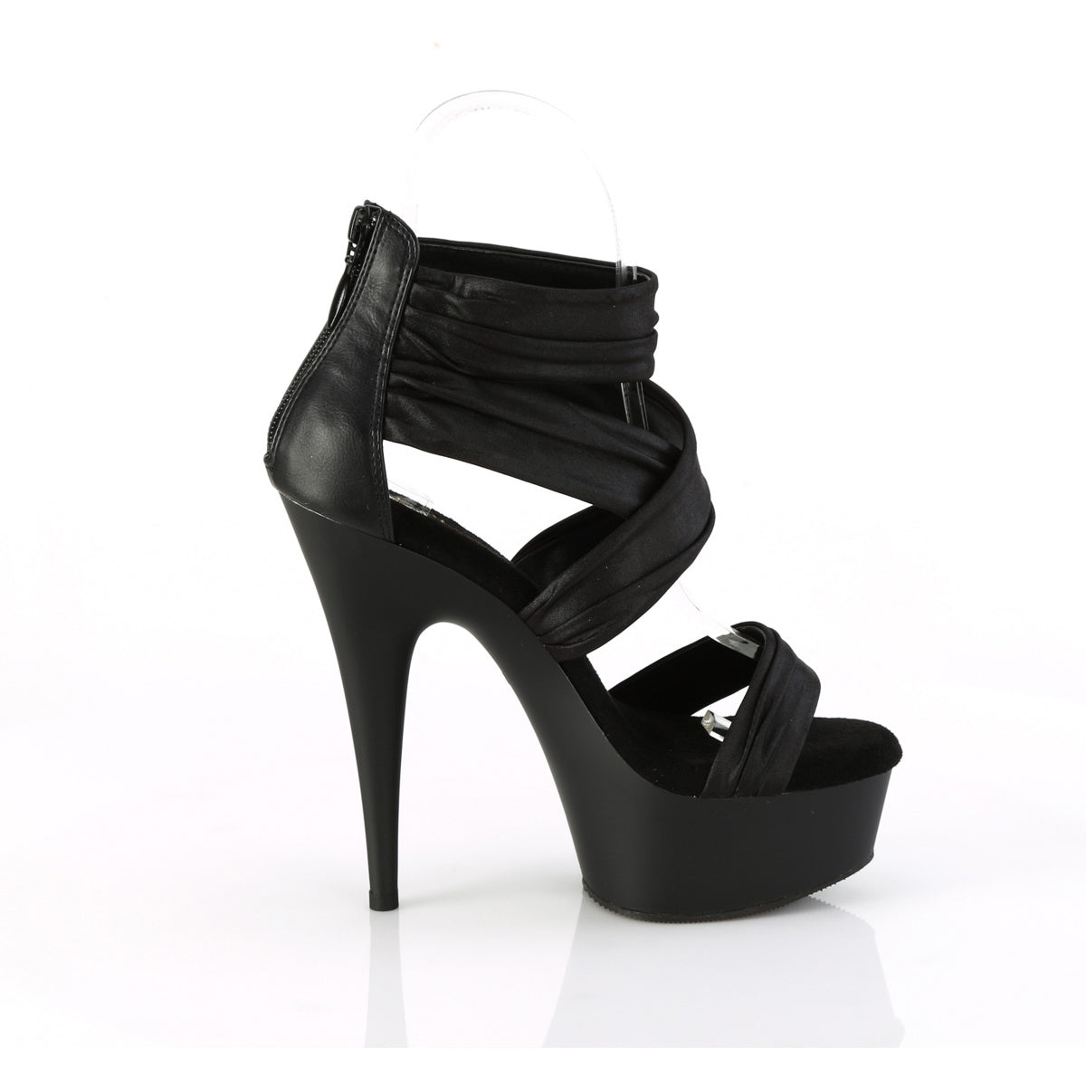6" Heel, 1 3/4" Pf Ruched Ankle Strap Sandal, Back Zip Pleaser Pleaser DELIGHT/620