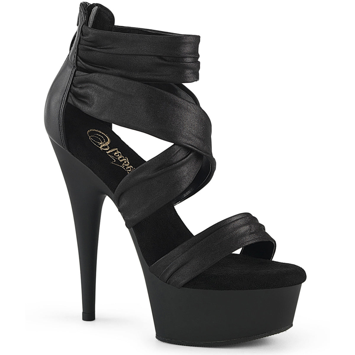 6" Heel, 1 3/4" Pf Ruched Ankle Strap Sandal, Back Zip Pleaser Pleaser DELIGHT/620