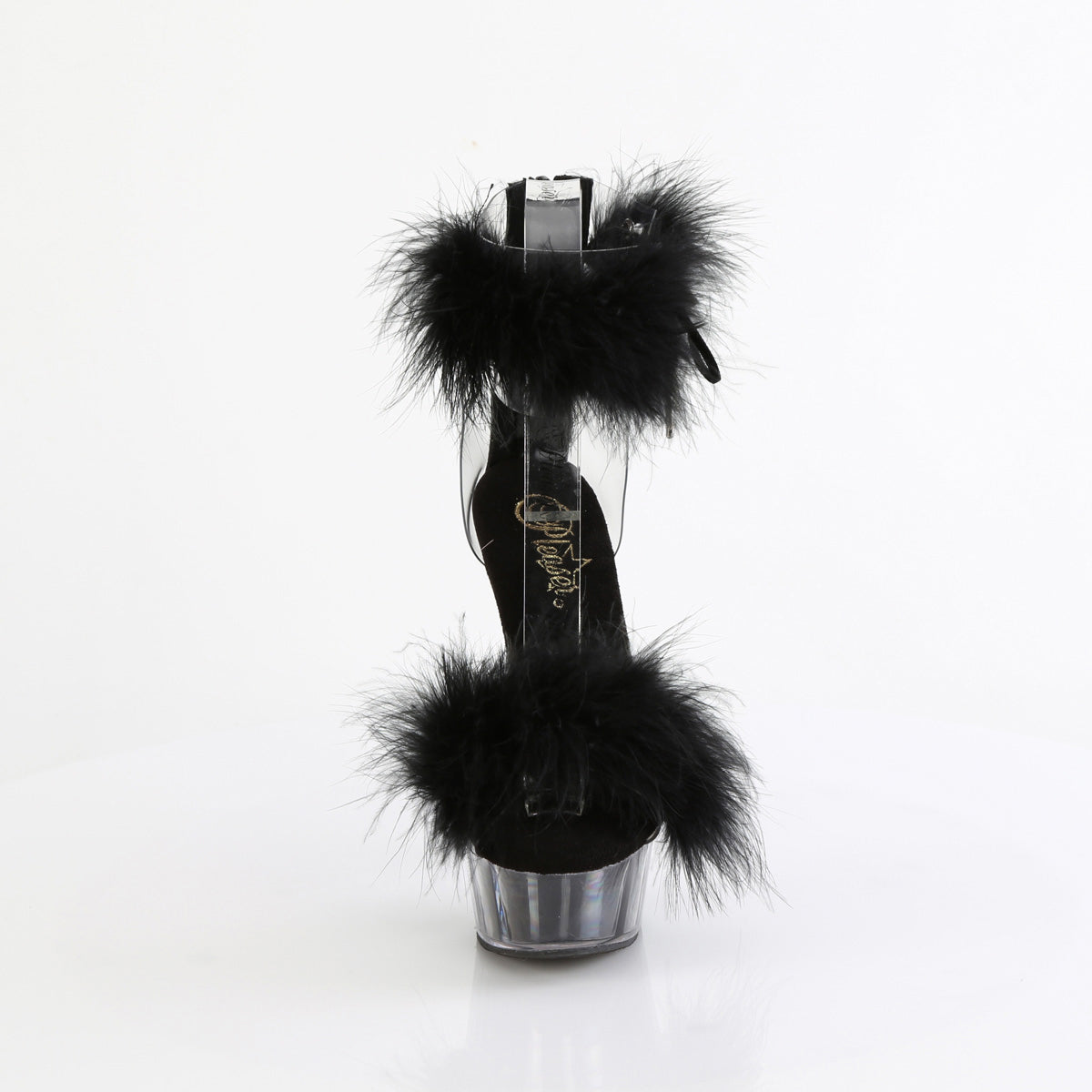 6" Heel, 1 3/4" Pf Marabou Fur Ankle Cuff Sandal, Back Zip Pleaser Pleaser DELIGHT/624F
