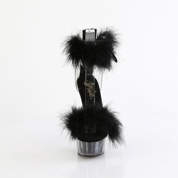 6" Heel, 1 3/4" Pf Marabou Fur Ankle Cuff Sandal, Back Zip Pleaser Pleaser DELIGHT/624F