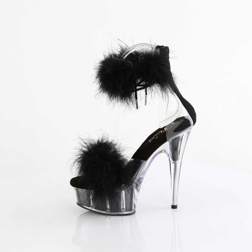 6" Heel, 1 3/4" Pf Marabou Fur Ankle Cuff Sandal, Back Zip Pleaser Pleaser DELIGHT/624F
