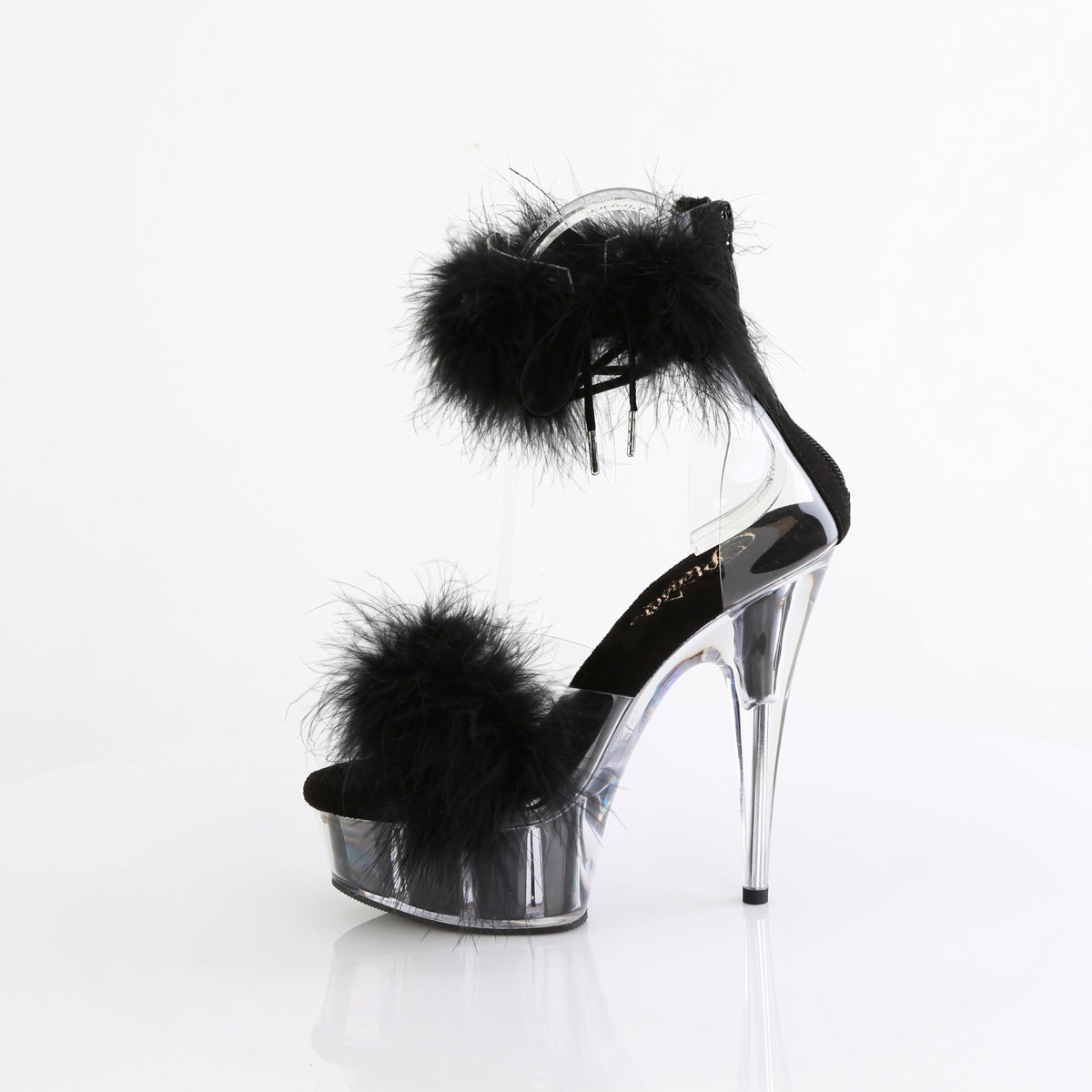 6" Heel, 1 3/4" Pf Marabou Fur Ankle Cuff Sandal, Back Zip Pleaser Pleaser DELIGHT/624F