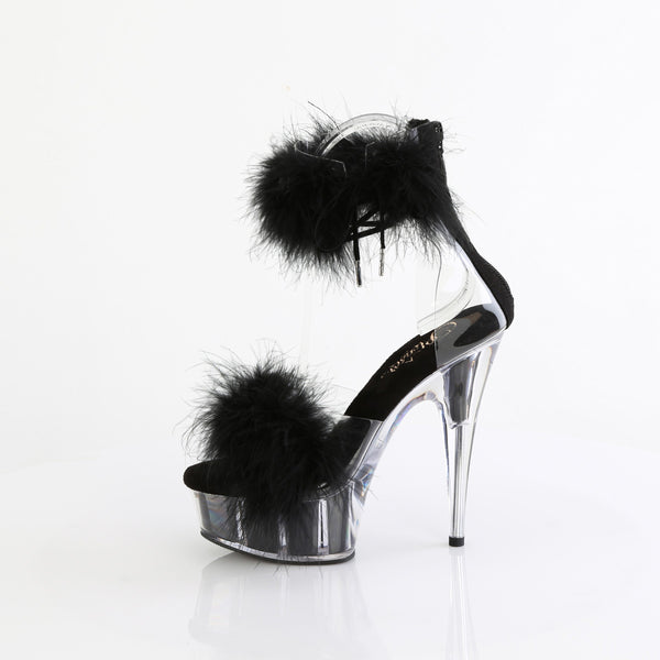 6" Heel, 1 3/4" Pf Marabou Fur Ankle Cuff Sandal, Back Zip Pleaser Pleaser DELIGHT/624F