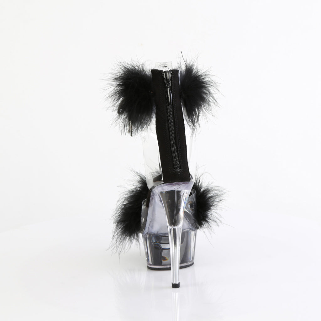 6" Heel, 1 3/4" Pf Marabou Fur Ankle Cuff Sandal, Back Zip Pleaser Pleaser DELIGHT/624F