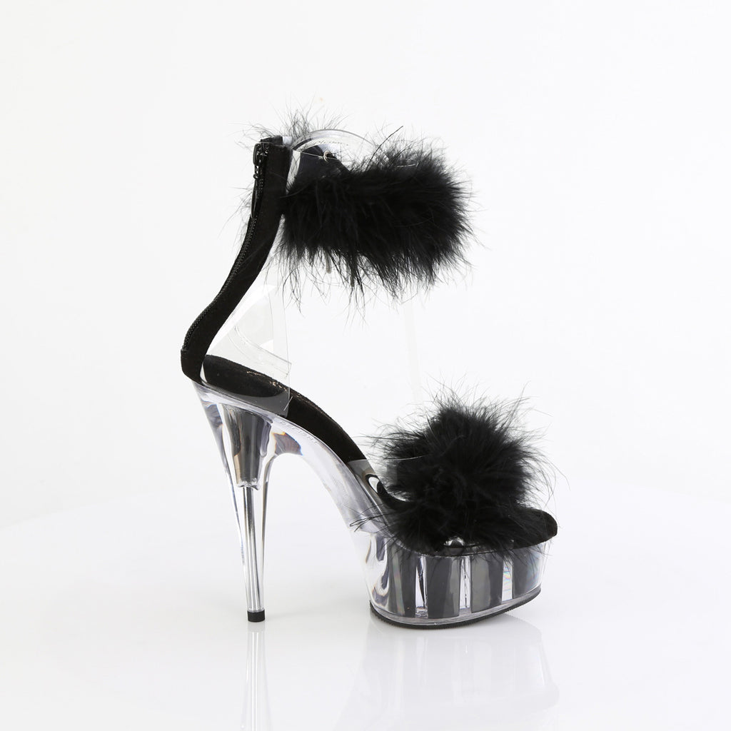 6" Heel, 1 3/4" Pf Marabou Fur Ankle Cuff Sandal, Back Zip Pleaser Pleaser DELIGHT/624F