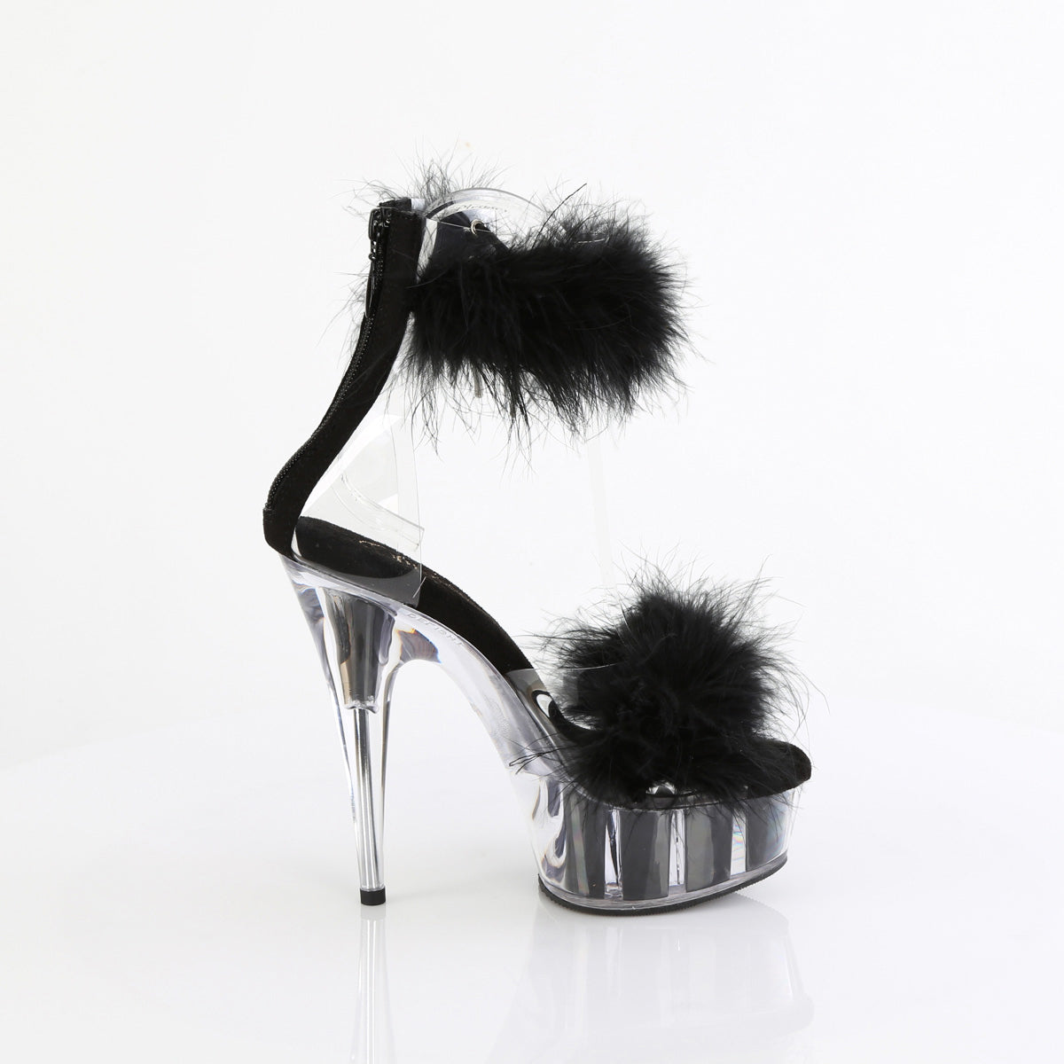 6" Heel, 1 3/4" Pf Marabou Fur Ankle Cuff Sandal, Back Zip Pleaser Pleaser DELIGHT/624F