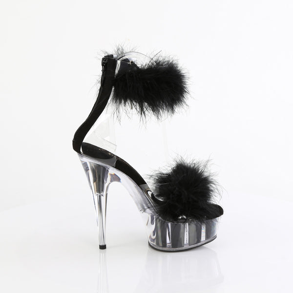 6" Heel, 1 3/4" Pf Marabou Fur Ankle Cuff Sandal, Back Zip Pleaser Pleaser DELIGHT/624F