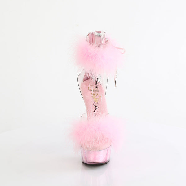6" Heel, 1 3/4" Pf Marabou Fur Ankle Cuff Sandal, Back Zip Pleaser Pleaser DELIGHT/624F