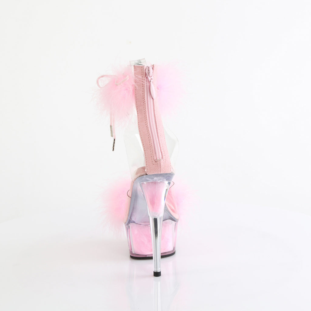 6" Heel, 1 3/4" Pf Marabou Fur Ankle Cuff Sandal, Back Zip Pleaser Pleaser DELIGHT/624F