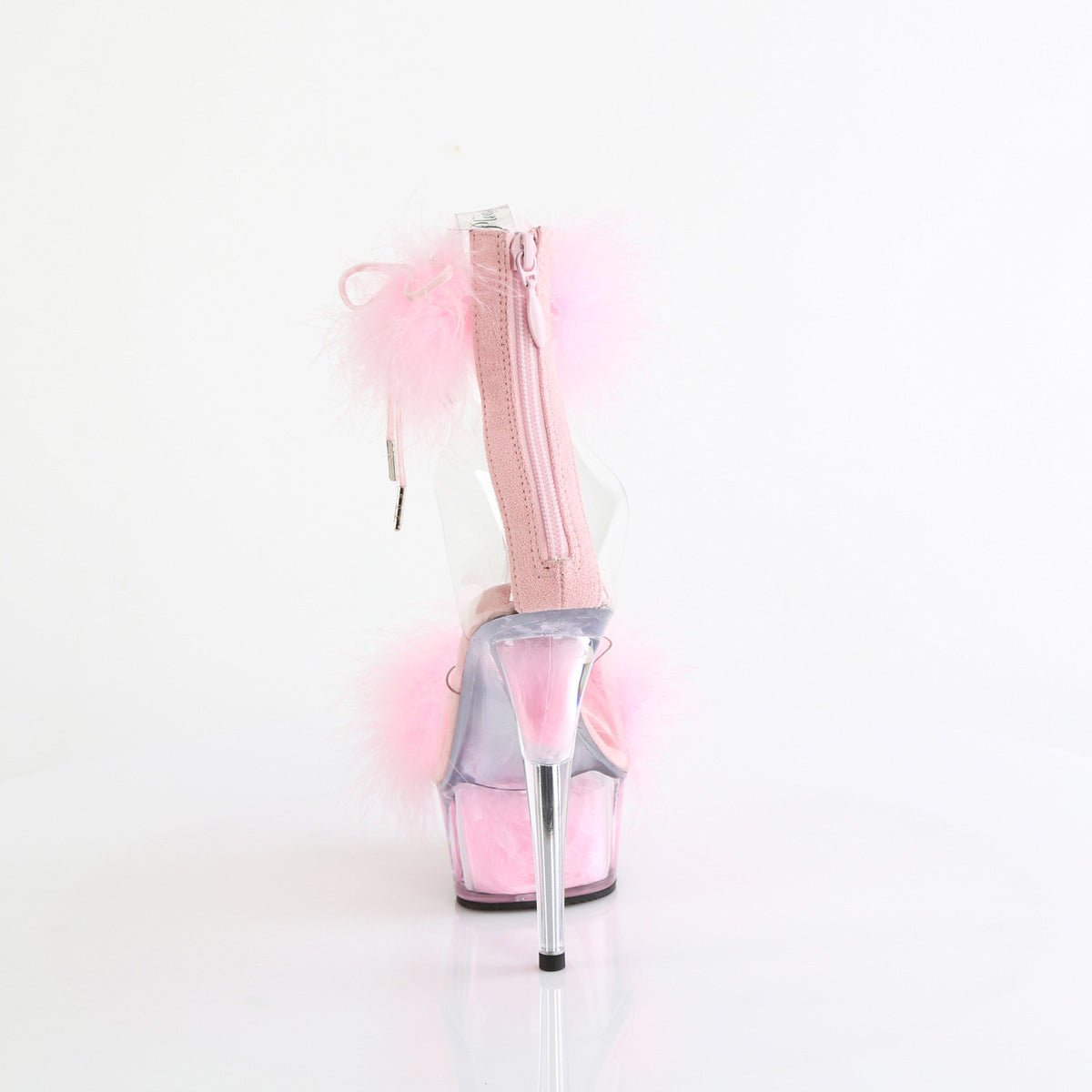 6" Heel, 1 3/4" Pf Marabou Fur Ankle Cuff Sandal, Back Zip Pleaser Pleaser DELIGHT/624F