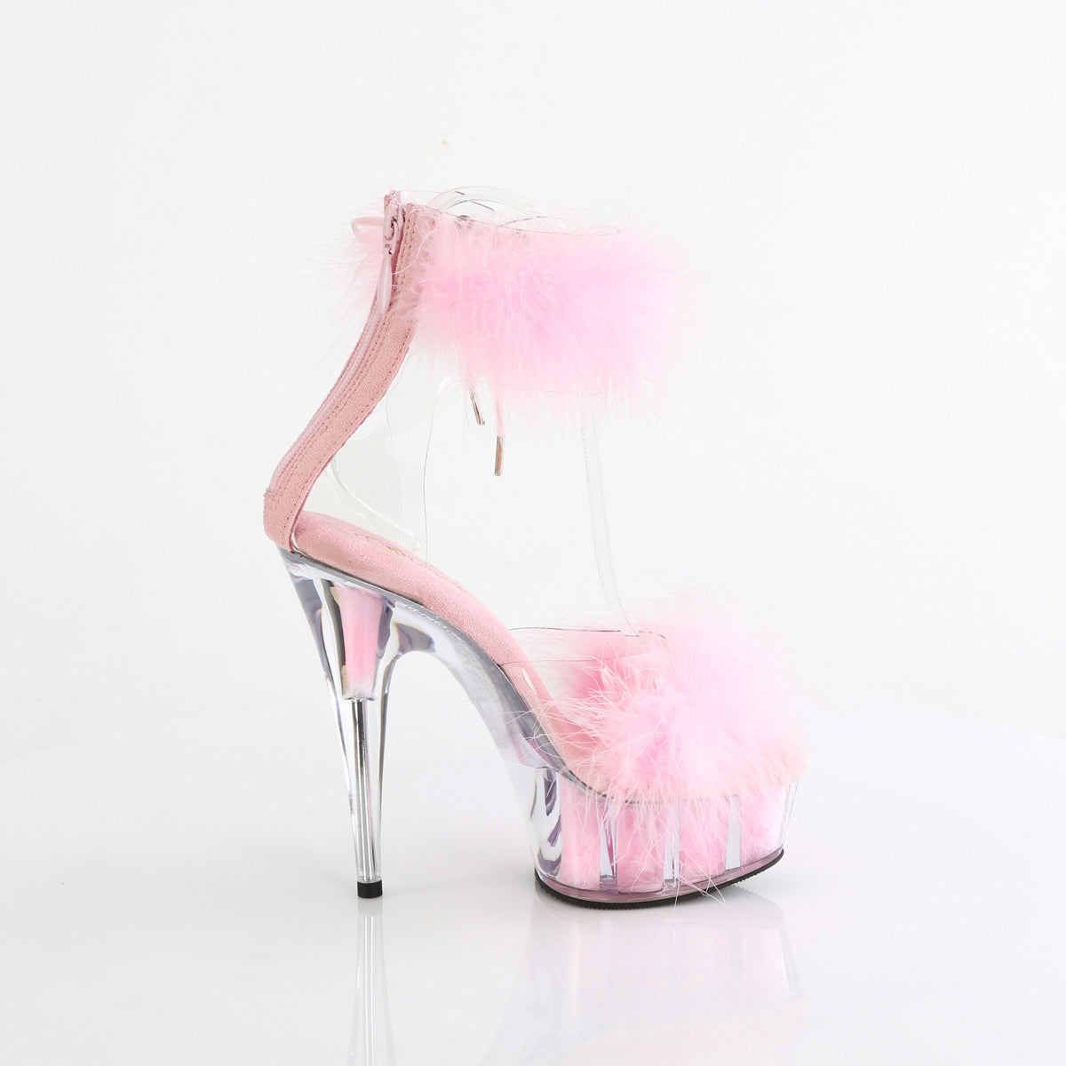 6" Heel, 1 3/4" Pf Marabou Fur Ankle Cuff Sandal, Back Zip Pleaser Pleaser DELIGHT/624F