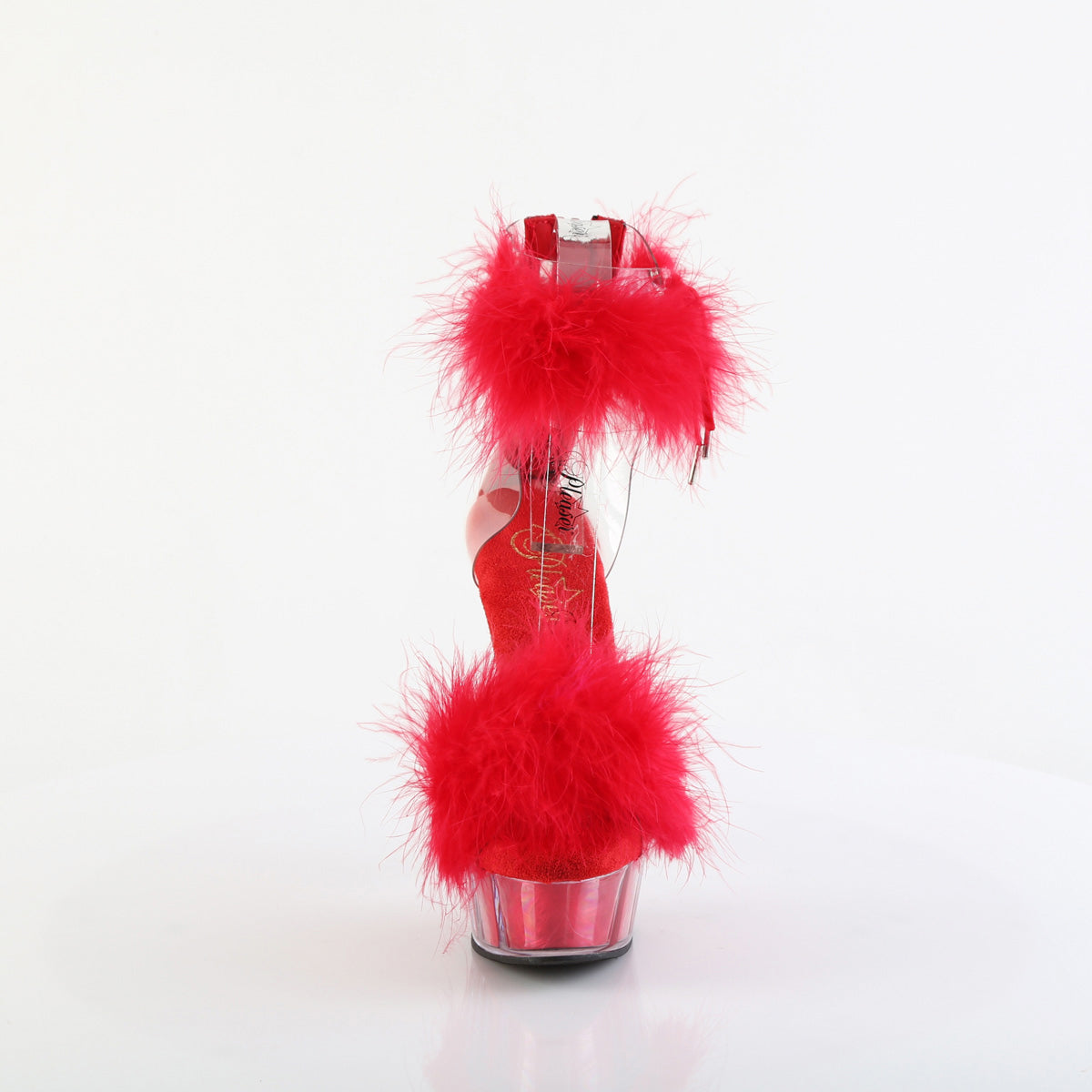 6" Heel, 1 3/4" Pf Marabou Fur Ankle Cuff Sandal, Back Zip Pleaser Pleaser DELIGHT/624F