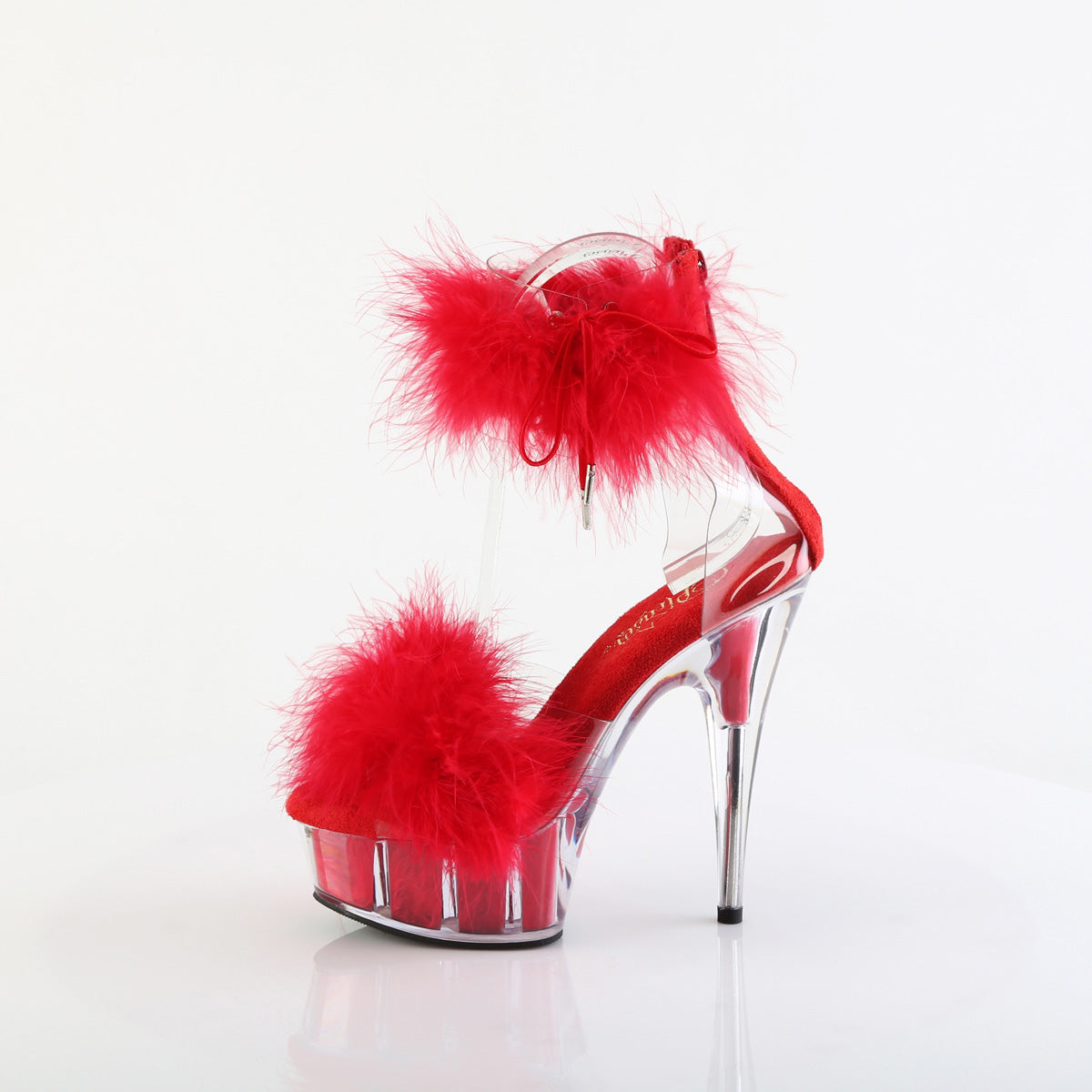 6" Heel, 1 3/4" Pf Marabou Fur Ankle Cuff Sandal, Back Zip Pleaser Pleaser DELIGHT/624F
