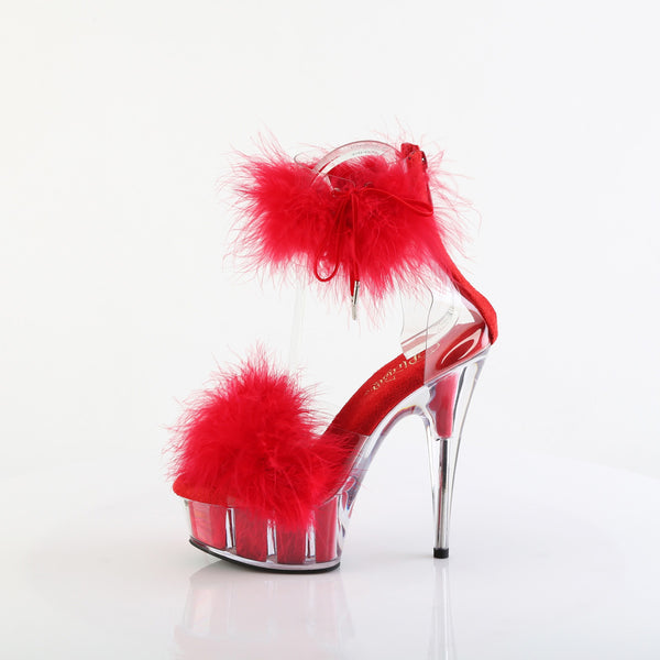 6" Heel, 1 3/4" Pf Marabou Fur Ankle Cuff Sandal, Back Zip Pleaser Pleaser DELIGHT/624F