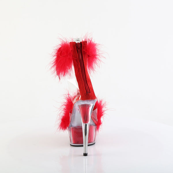 6" Heel, 1 3/4" Pf Marabou Fur Ankle Cuff Sandal, Back Zip Pleaser Pleaser DELIGHT/624F