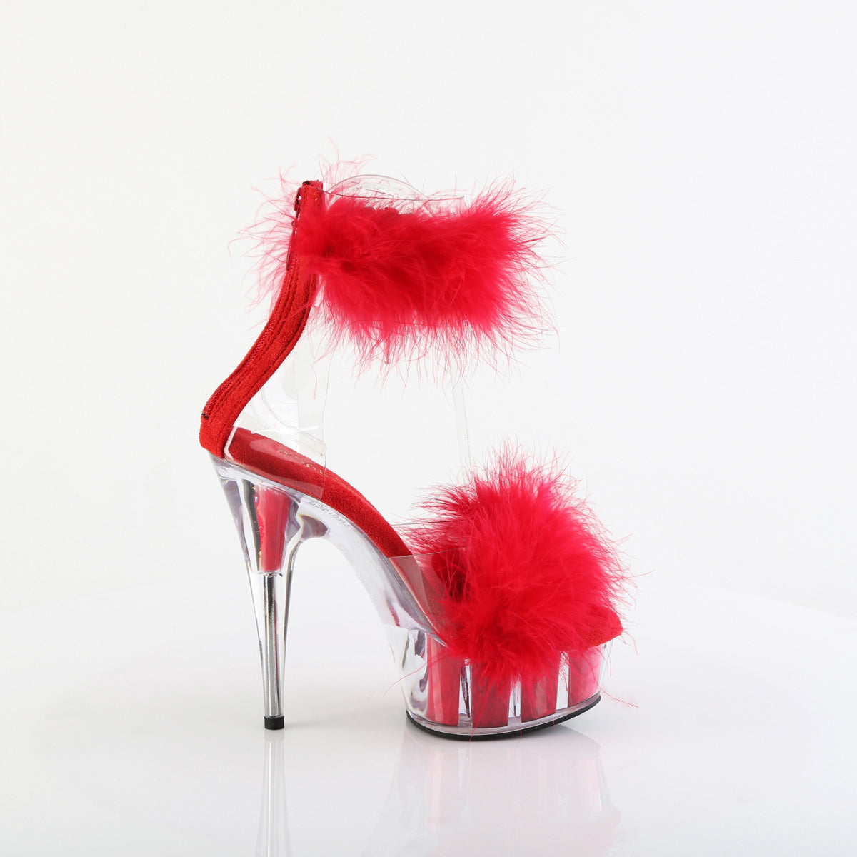 6" Heel, 1 3/4" Pf Marabou Fur Ankle Cuff Sandal, Back Zip Pleaser Pleaser DELIGHT/624F