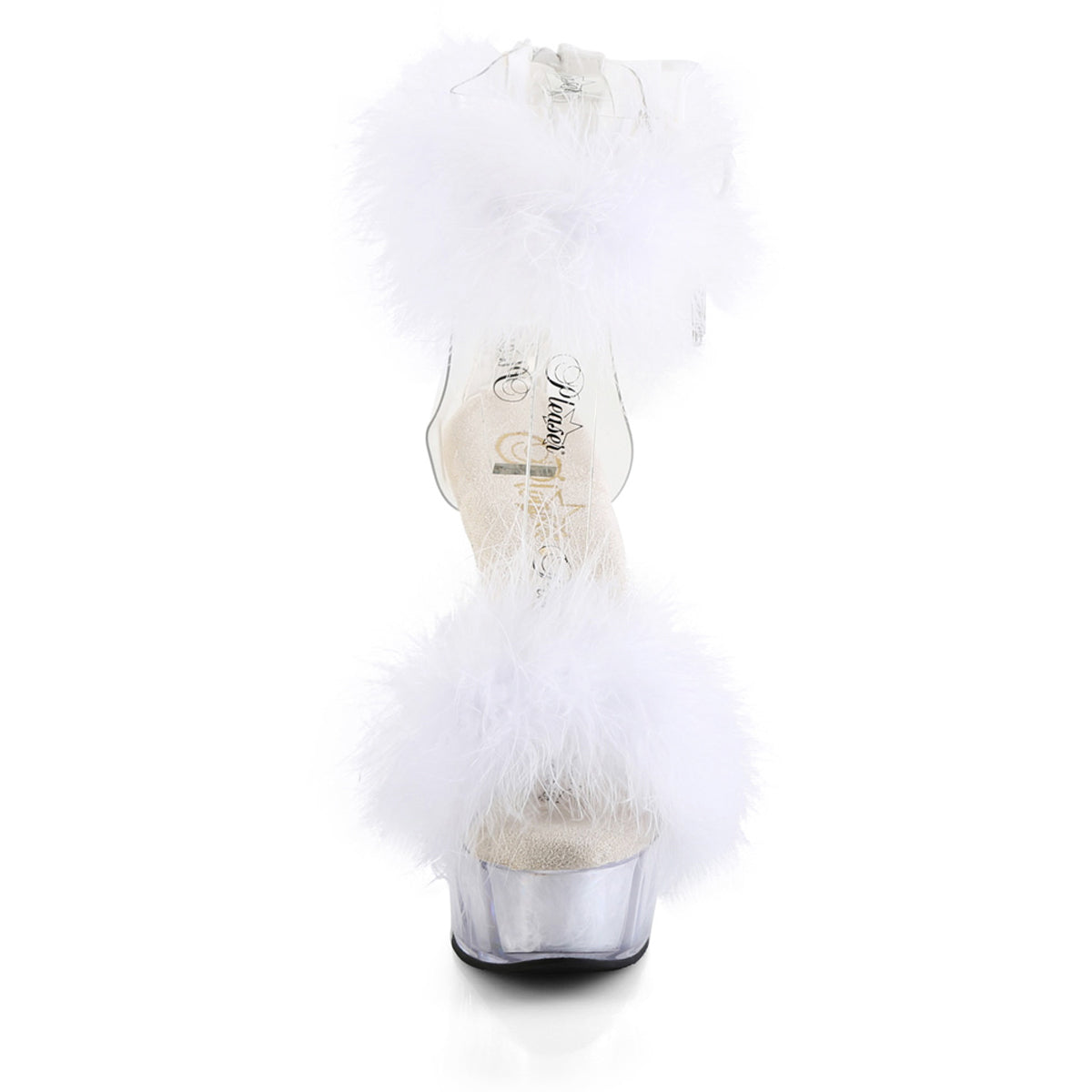 6" Heel, 1 3/4" Pf Marabou Fur Ankle Cuff Sandal, Back Zip Pleaser Pleaser DELIGHT/624F