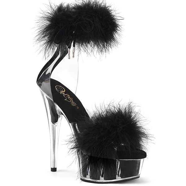 6" Heel, 1 3/4" Pf Marabou Fur Ankle Cuff Sandal, Back Zip Pleaser Pleaser DELIGHT/624F