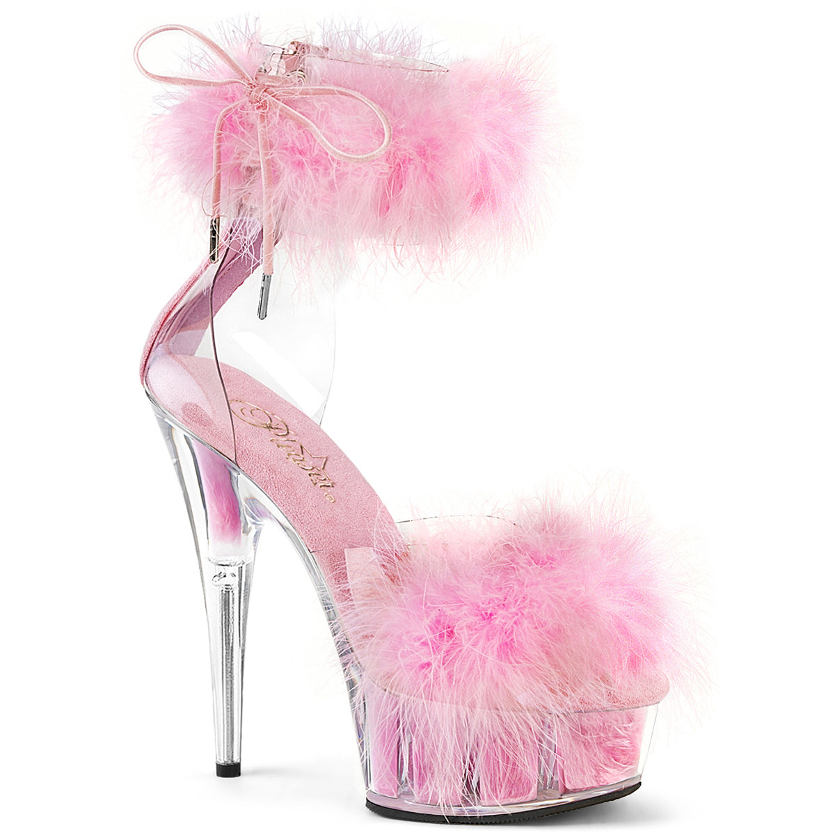 6" Heel, 1 3/4" Pf Marabou Fur Ankle Cuff Sandal, Back Zip Pleaser Pleaser DELIGHT/624F Main image