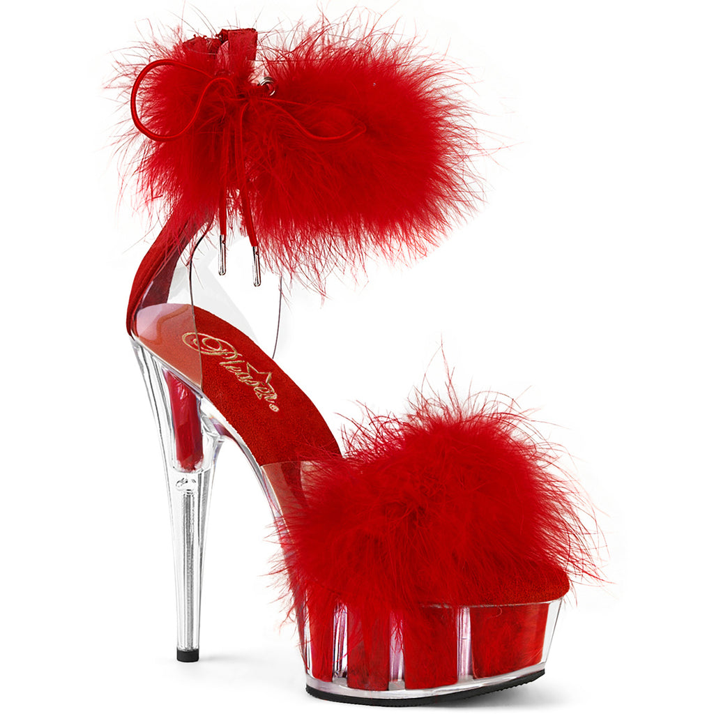 6" Heel, 1 3/4" Pf Marabou Fur Ankle Cuff Sandal, Back Zip Pleaser Pleaser DELIGHT/624F