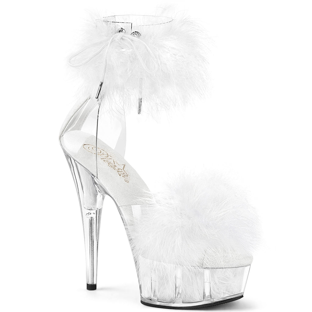 6" Heel, 1 3/4" Pf Marabou Fur Ankle Cuff Sandal, Back Zip Pleaser Pleaser DELIGHT/624F