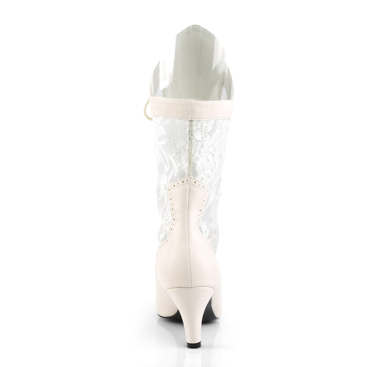 3" Heel Wide Width/Shaft, Calf High Boot Ivory Faux Leather-Satin Lace Pleaser Pink Label DIVINE/1050