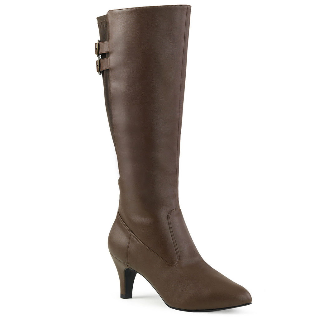 3" Heel Knee Boot Brown Faux Leather Pleaser Pink Label DIVINE/2018