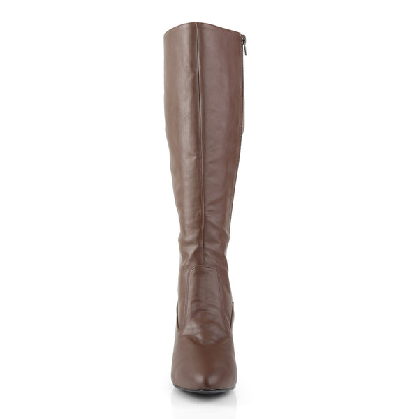 3" Heel Knee Boot Brown Faux Leather Pleaser Pink Label DIVINE/2018